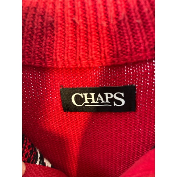 Chaps Men Red Reindeer Fair Isle Quarter Zip Knit Sweater Size L G - Picture 11 of 11